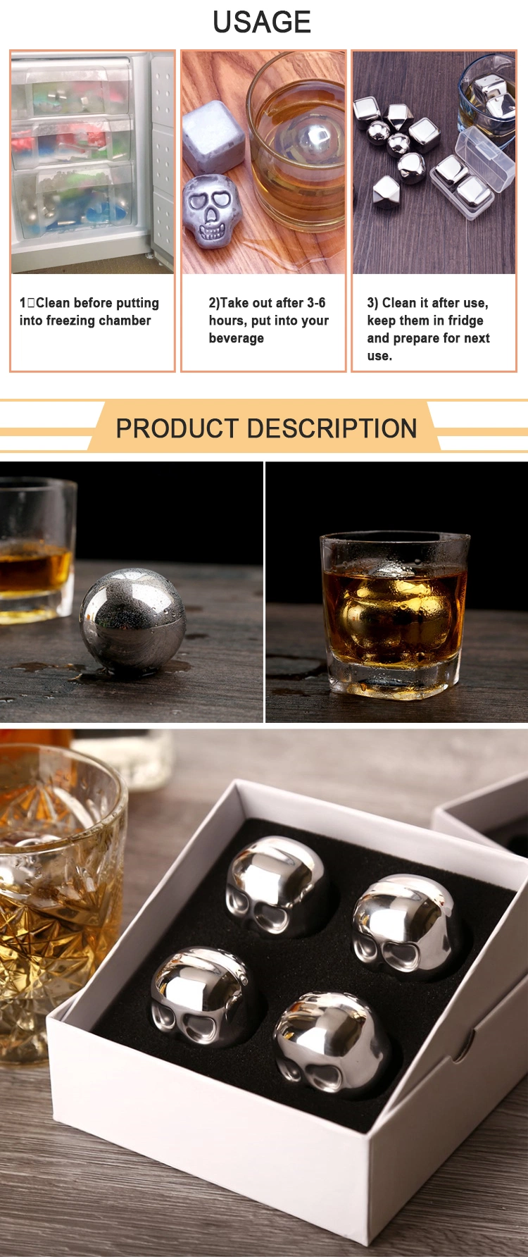 OEM Reusable Crystal Wine Whiskey Stones Ice Cube